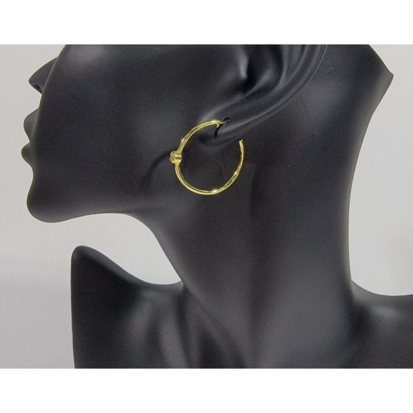 Marrin Costello Earrings 14K Gold Plated Mystique Hoops w/ White Topaz Stone - Picture 1 of 4